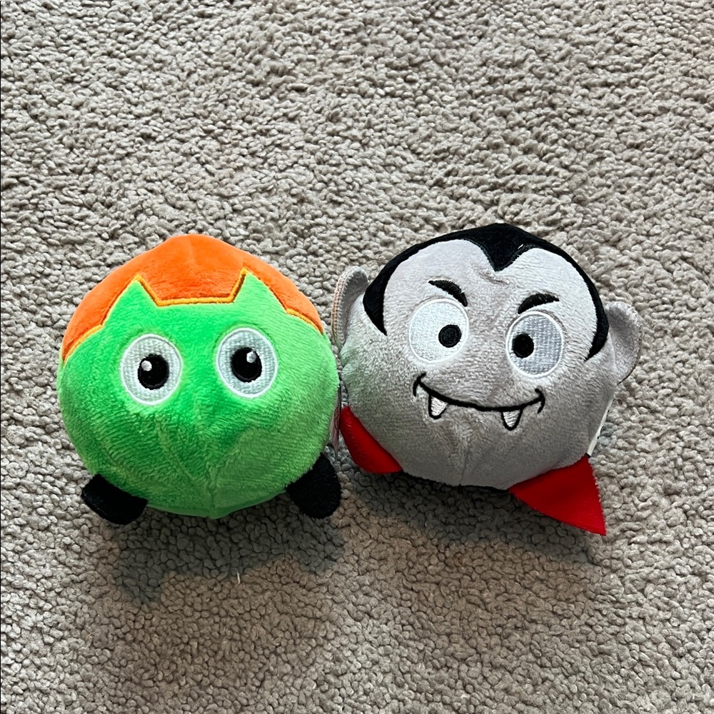 Two's Company Green and Orange Monster with Gray and Red Vampire Plush Set